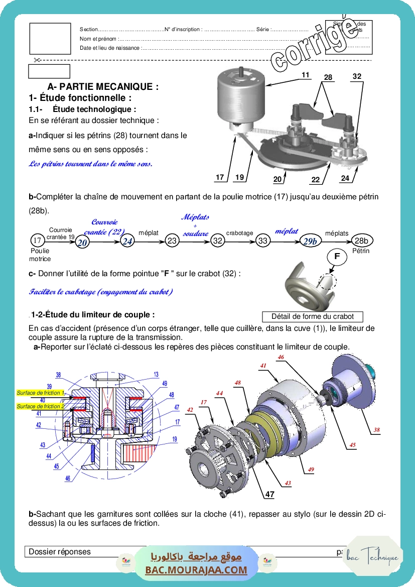 Corrigé principale technique Bac 2015 – Section technique